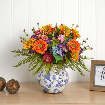 Image showing  15 in. Artificial Mixed Floral Arrangement in Floral Vase