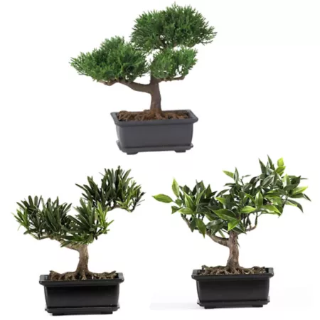 Nearly Natural 8.5 in Silk Bonsai Plant Collection Pack of 3 Artificial Plants & Flowers