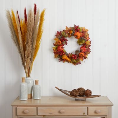 Image showing  24 in. Pumpkin, Gourd, Berry and Maple Leaf Artificial Fall Wreath