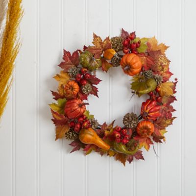 Image showing  24 in. Pumpkin, Gourd, Berry and Maple Leaf Artificial Fall Wreath