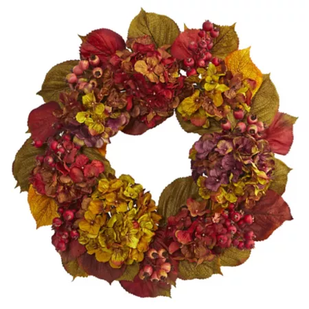 Nearly Natural 24" Artificial Fall Hydrangea Wreath Artificial Plants & Flowers