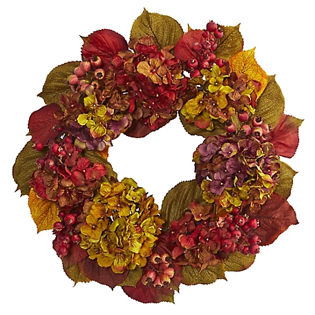 Nearly Natural 24 in. Fall Hydrangea Artificial Wreath