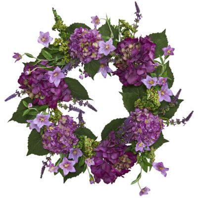 Nearly Natural 24 in. Artificial Hydrangea Wreath