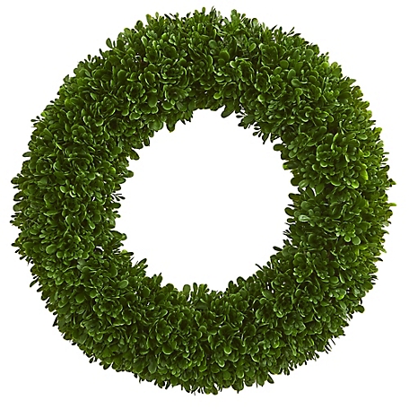 Nearly Natural 19.5 in. Indoor/Outdoor UV-Resistant Tea Leaf Artificial Wreath
