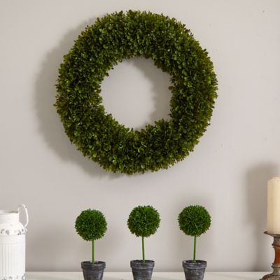 Image showing  19.5 in. Artificial Indoor/Outdoor UV-Resistant Tea Leaf Wreath