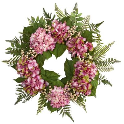 Nearly Natural 24 in. Hydrangea Berry Artificial Wreath