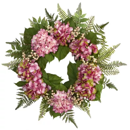 Nearly Natural 24" Artificial Hydrangea Berry Wreath Artificial Plants & Flowers