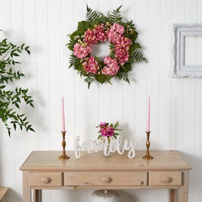 Image showing  24 in. Artificial Pink Hydrangea Berry Wreath