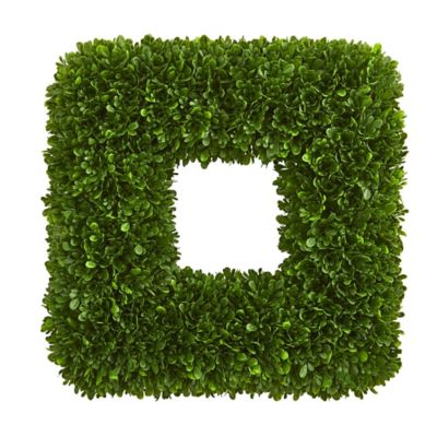 Nearly Natural 17 in. Indoor/Outdoor UV-Resistant Tea Leaf Square Wreath