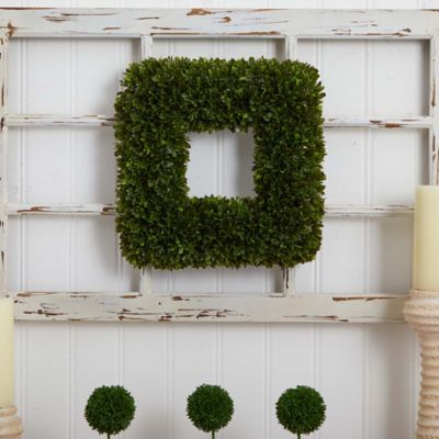 Image showing  17 in. Artificial Indoor/Outdoor UV-Resistant Tea Leaf Square Wreath