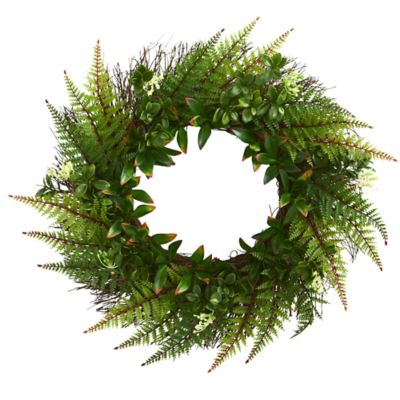 Nearly Natural 23 in. Indoor/Outdoor UV-Resistant Assorted Fern Artificial Wreath