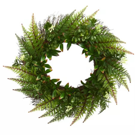 Nearly Natural Assorted Artificial Fern Wreath UV Resistant Indoor/Outdoor 23 in. Artificial Plants & Flowers