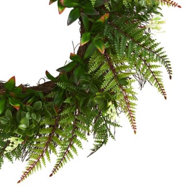 Image showing  23 in. Artificial Indoor/Outdoor UV-Resistant Assorted Fern Wreath
