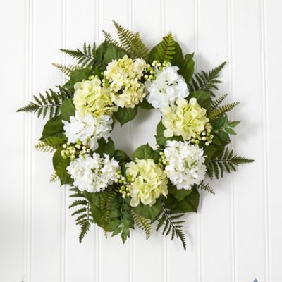 Image showing  24 in. Artificial White Hydrangea Berry Wreath