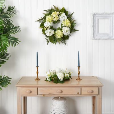 Image showing  24 in. Artificial White Hydrangea Berry Wreath