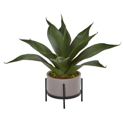 Nearly Natural 14 in. Artificial Agave Succulent in Decorative Planter