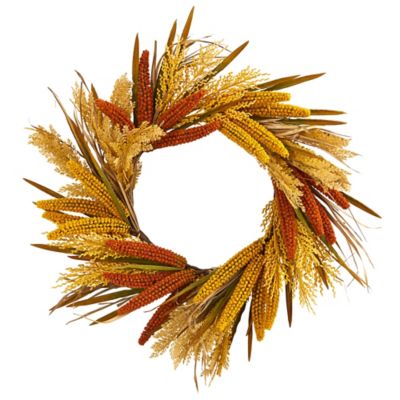 Nearly Natural 25 in. Sorghum Harvest Artificial Wreath