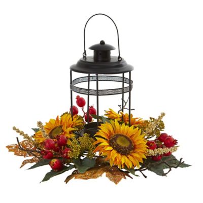 Nearly Natural 18 in. Sunflower and Berry Artificial Arrangement Candelabrum