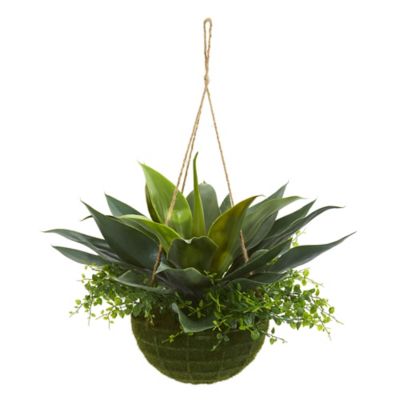 Nearly Natural 13 in. Artificial Indoor/Outdoor Agave and Maiden Hair Plant in Hanging Basket