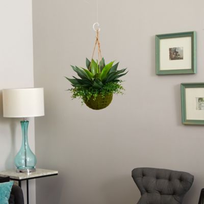 Image showing  13 in. Artificial Indoor/Outdoor Agave and Maiden Hair Plant in Hanging Basket