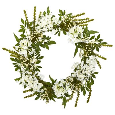 Nearly Natural 24 in. Artificial White Mixed Floral Wreath