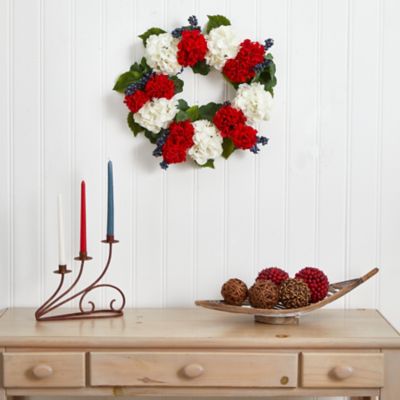 Image showing Nearly Natural 21 in. Artificial Geranium and Blueberry Wreath