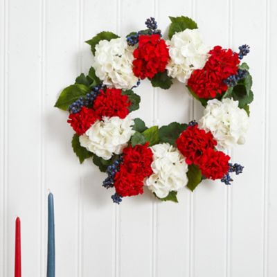 Image showing Nearly Natural 21 in. Artificial Geranium and Blueberry Wreath