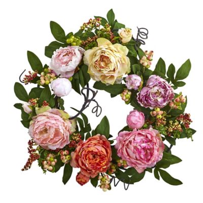 Nearly Natural 20 in. Mixed Peony and Berry Faux Wreath