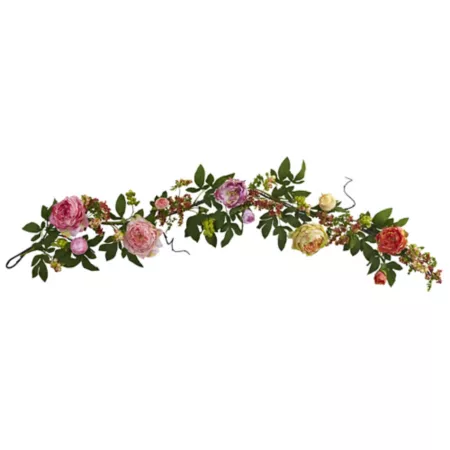 Nearly Natural 60 in Mixed garland of peonies and berries Artificial Plants & Flowers