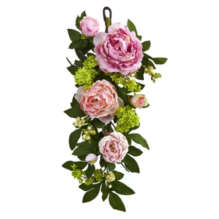 Nearly Natural 24 in Mixed Peony and Hydrangea Faux Teardrop Artificial Plants & Flowers