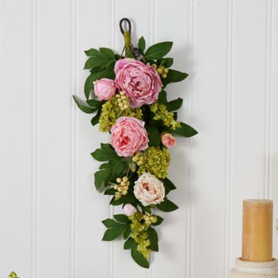 Image showing  24 in. Artificial Mixed Peony and Hydrangea Teardrop