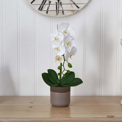 Image showing  19 in. Faux Phalaenopsis Orchid Arrangement in Ceramic Pot