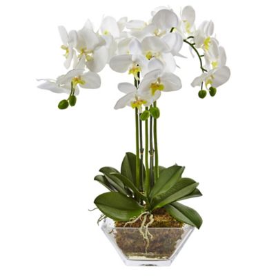 Nearly Natural 22 in. Faux Triple Phalaenopsis Orchid Arrangement in Glass Vase
