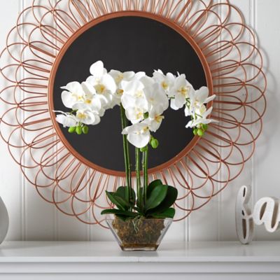 Image showing  22 in. Faux Triple Phalaenopsis Orchid Arrangement in Glass Vase