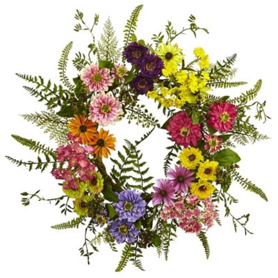 Nearly Natural 22 in. Mixed Flower Wreath