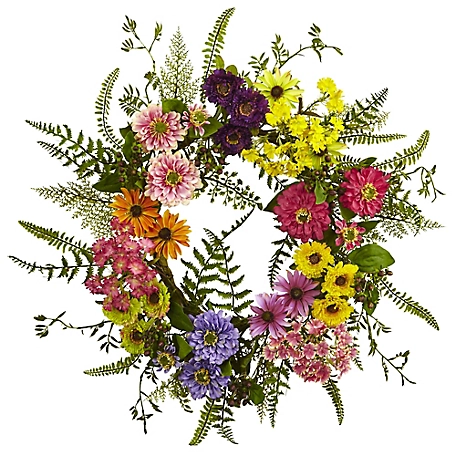 Nearly Natural 22 in. Mixed Flower Wreath