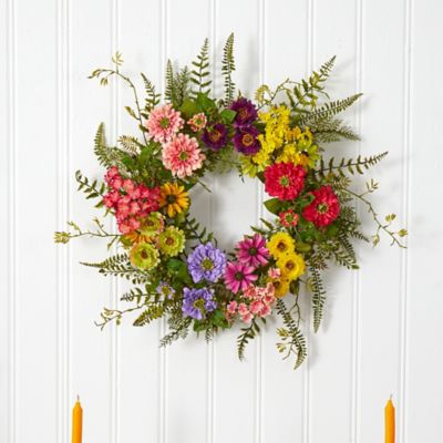 Image showing  22 in. Faux Mixed Flower Wreath