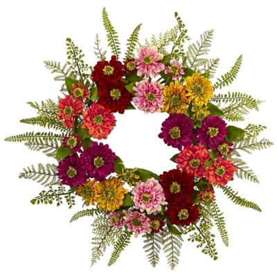 Nearly Natural 20 in. Mixed Flower Wreath