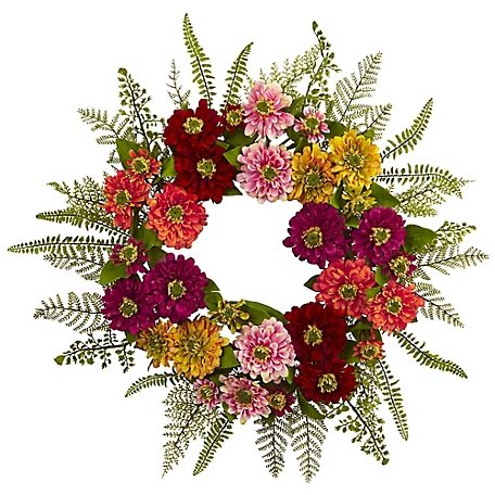 Nearly Natural 20 in. Mixed Flower Wreath