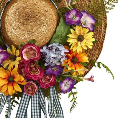 Image showing  18 in. Artificial Mixed Flower Hat Wreath