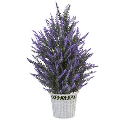 Nearly Natural 22 in. Faux Lavender in White Wicker Planter