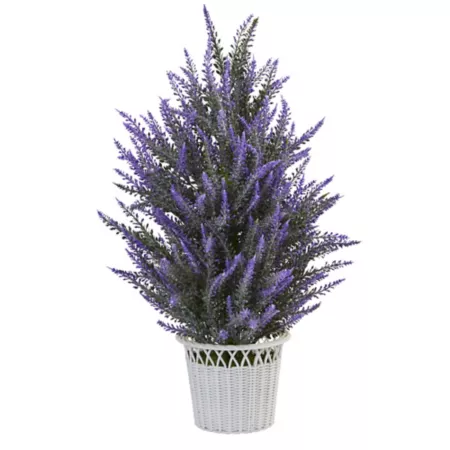 Nearly Natural 22" Faux Lavender in White Wicker Pot Artificial Plants & Flowers