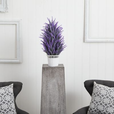 Image showing  22 in. Faux Lavender in White Wicker Planter