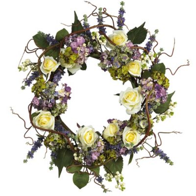 Nearly Natural 24 in. Faux Hydrangea Rose Wreath
