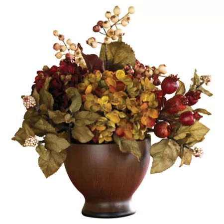 Nearly Natural 12 in Fall Hydrangea Arrangement with Round Vase Artificial Plants & Flowers