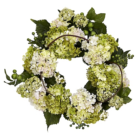 Nearly Natural 22 in. Hydrangea Artificial Wreath