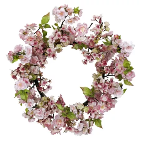 24" Almost Natural Cherry Blossom Wreath Artificial Plants & Flowers