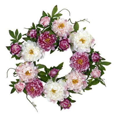 Nearly Natural 22 in. Artificial Peony Wreath