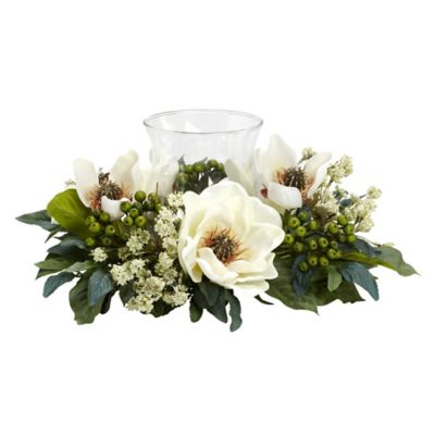 Nearly Natural 6 in. Faux Magnolia Silk Flower Candelabrum Arrangement