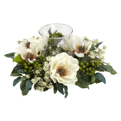Image showing  6 in. Faux Magnolia Silk Flower Candelabrum Arrangement